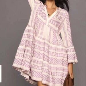 Devotion Twins Embroidered Ella Tunic Dress in purple &white sz Small